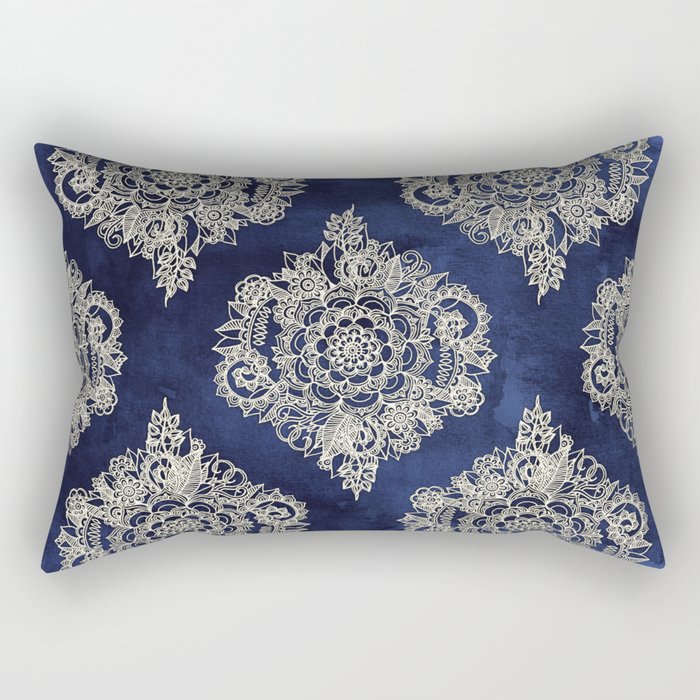 Cream Floral Moroccan Pattern on Deep Indigo Ink Sun Shade