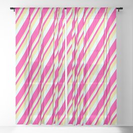[ Thumbnail: Tan, Light Cyan & Deep Pink Colored Striped Pattern Sheer Curtain ]
