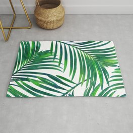 Palm Paradise, Tropical Leaves, Beachy Watercolor Painting, Minimal Nature Botanical Illustration Area & Throw Rug
