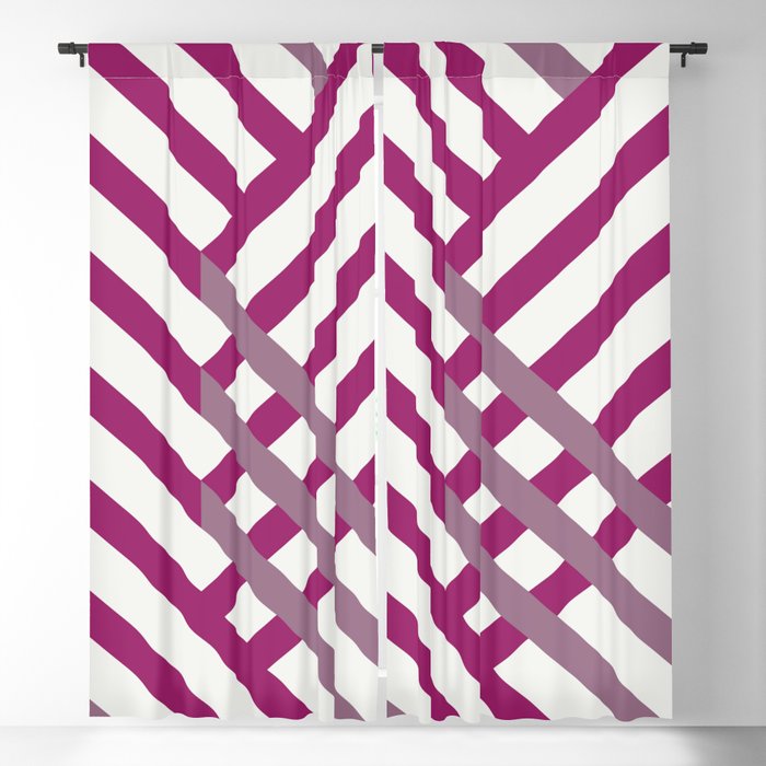 Magenta, Gray and White Diagonal Stripe Pattern - Colour of the Year 2022 Orchid Flower 150-38-31 Blackout Curtain