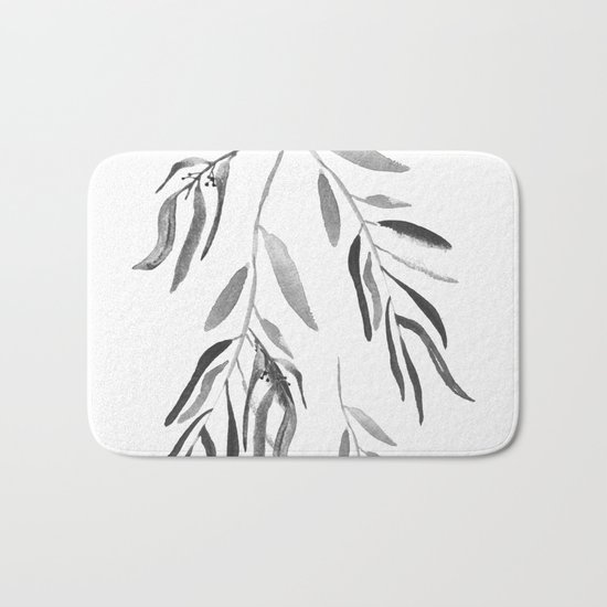 Eucalyptus Branches II Black And White Bath Mat