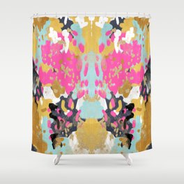 Laurel - Abstract painting in a free style with bold colors gold, navy, pink, blush, white, turquois Shower Curtain