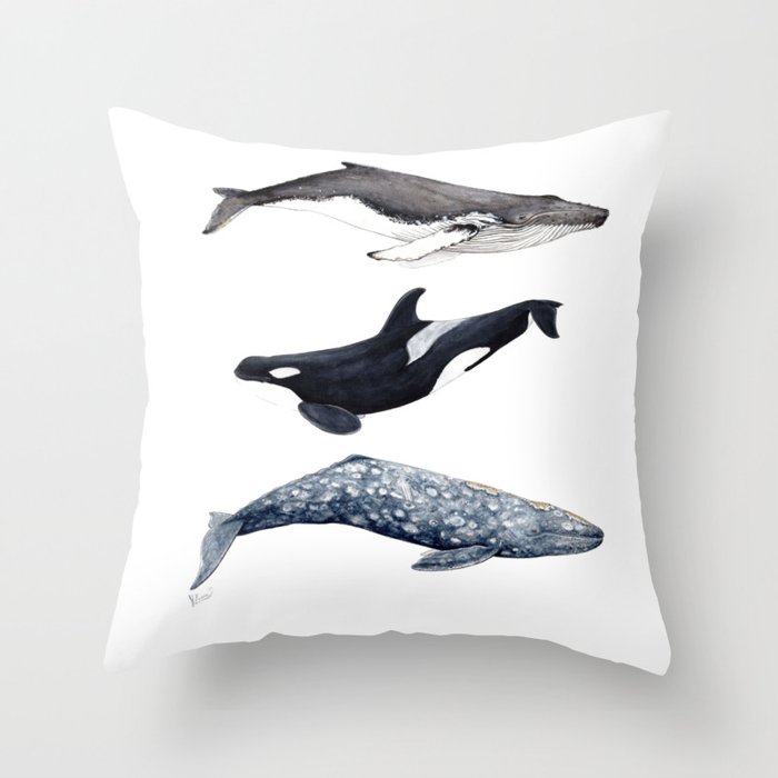 Orca Humpback And Grey Whales Throw Pillow By Chloeyzoard Society6