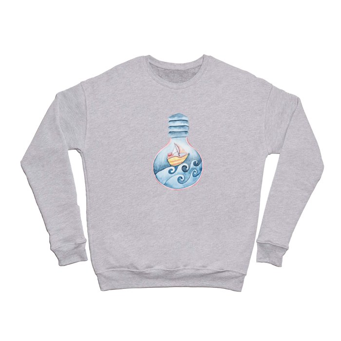 Boat in a lightbulb cute watercolors gift for kids Crewneck Sweatshirt