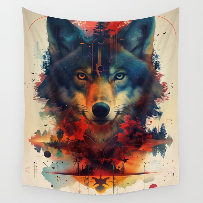 Dreaming Wolf Wall Tapestry