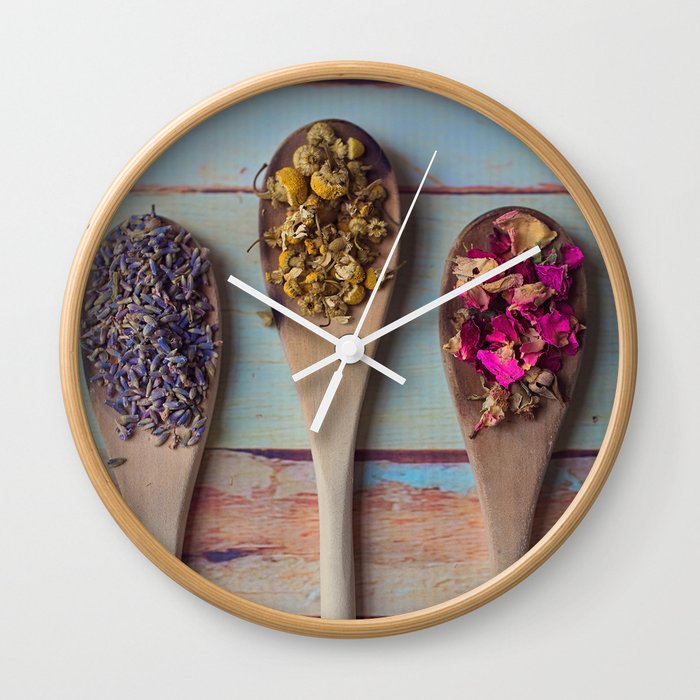 Three Beauties, Floral and Wooden Spoon Wall Clock