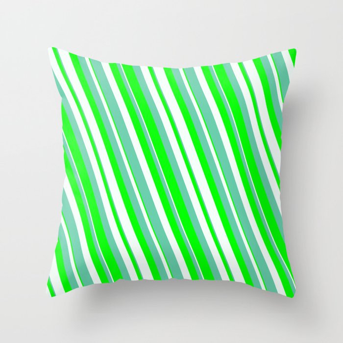 Aquamarine, Lime & Mint Cream Colored Lines Pattern Throw Pillow