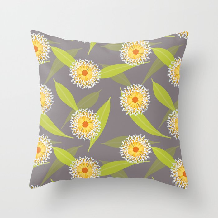 Australian Flora on Grey Throw Pillow