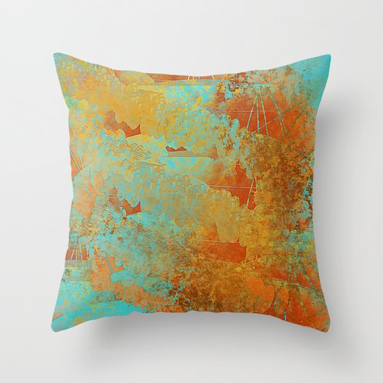 Turquoise and Copper Red Throw Pillow by Jessielee