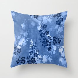 Sakura blossom in blue Throw Pillow
