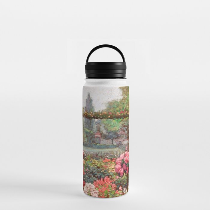 Un jardin d'ete flower garden with Cathedral - post impressionist flowers landscape oil by Octave Guillonnet Water Bottle