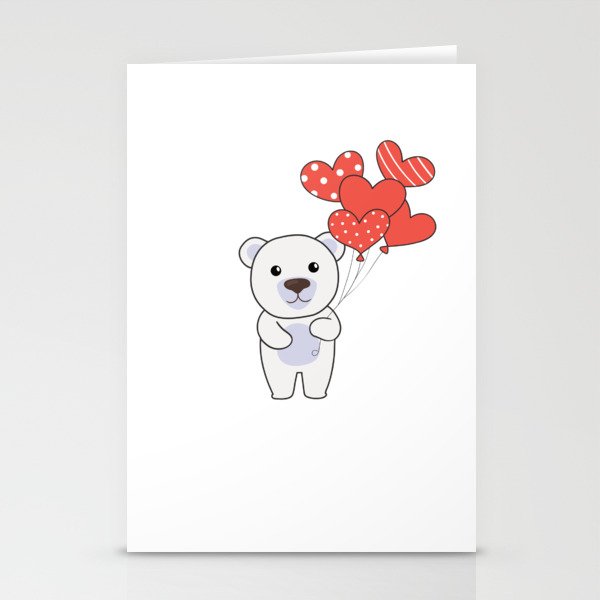Polar Bear Cute Animals With Hearts Balloons To Stationery Cards