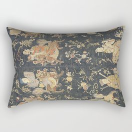 Distressed Gray Chinese Quing Dynasty Chinoiserie Embroidered Silk Rectangular Pillow