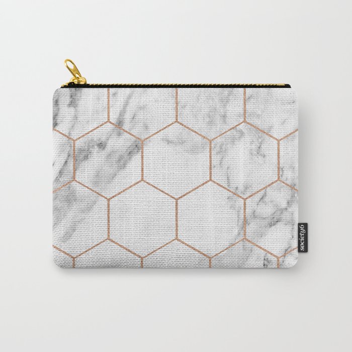 Rose gold marble hexagons honeycomb pattern Carry-All Pouch