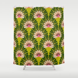 floral wallpaper with stylized lotus scales in pink green shades Shower Curtain