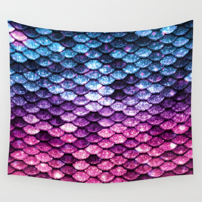 Mermaid Tail Pink Purple Blue Wall Tapestry by Simply Chic by