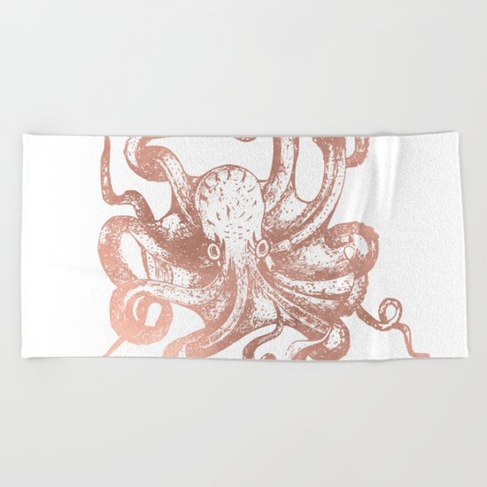 Rose Gold Octopus Beach Towel
