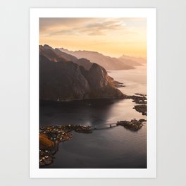 Sunrise and Mountains, Lofoten Islands Norway.  Art Print