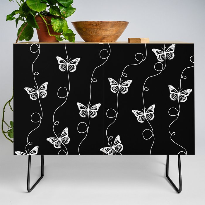 Black and White Butterfly Pattern Credenza