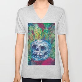 Mayan Skull V Neck T Shirt