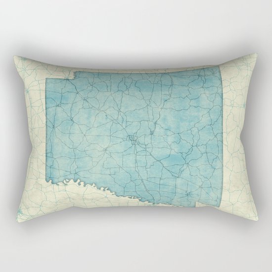 Arkansas State Map Blue Vintage Rectangular Pillow