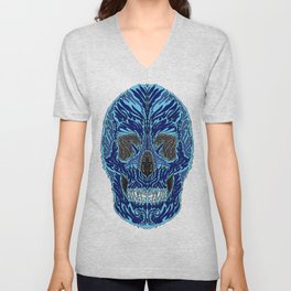 Blue Skull V Neck T Shirt