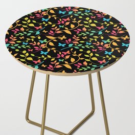 Colorful leaves and butterfly seamless pattern isolated on dark background! Side Table