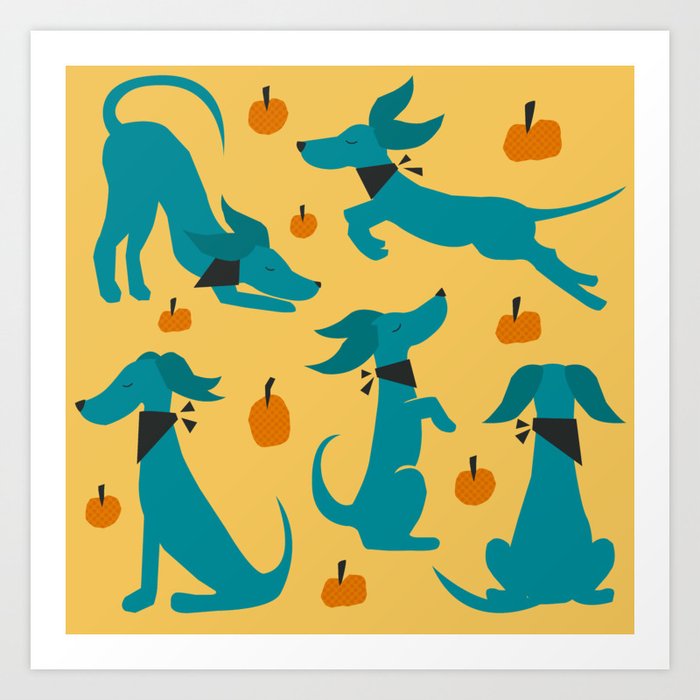 Fall Dogs and Pumpkins Art Print by CherbearCreative Society6