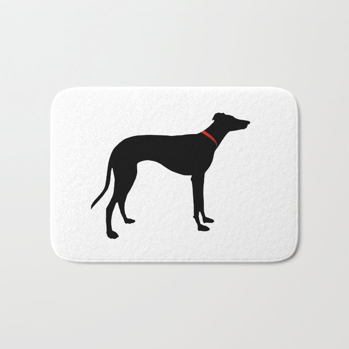 Greyhound with red collar Bath Mat