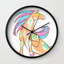 Rearing Rodeo - A Native Horse Equine Illustration  Wall Clock