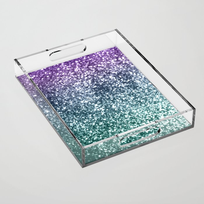 Aqua Purple Ombre Glitter #4 (Faux Glitter) #decor #art #society6 Acrylic Tray