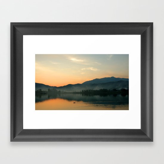 The Lake at Sunset, Kyoto Japan Framed Art Print