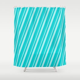 [ Thumbnail: Turquoise & Dark Turquoise Colored Stripes Pattern Shower Curtain ]