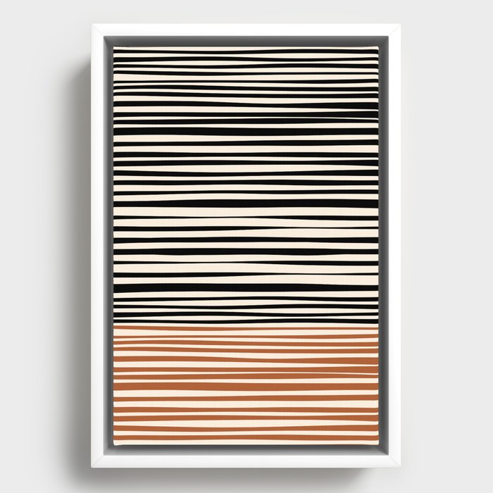Natural Stripes Modern Minimalist Colour Block Pattern Black Rust Almond Cream Framed Canvas