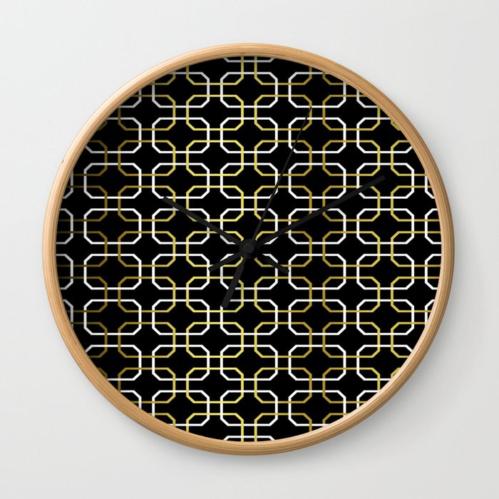 Black White and Gold Octagonal interlocking shapes Wall Clock