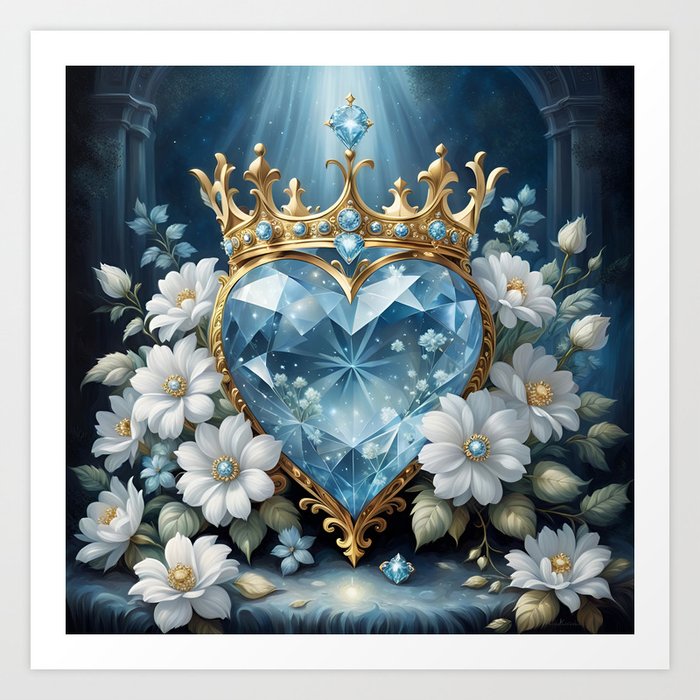 Blue Diamond Heart 3 Art Print