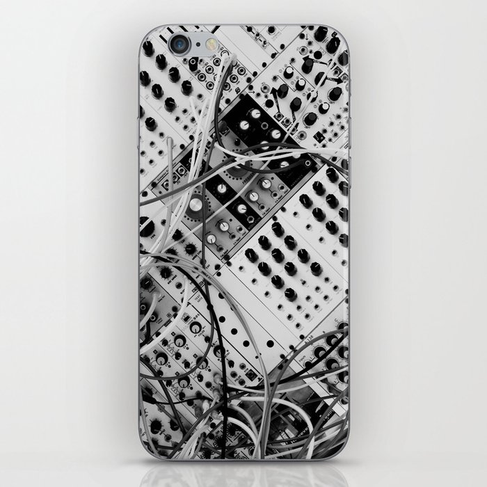 analog synthesizer  - diagonal black and white illustration iPhone Skin