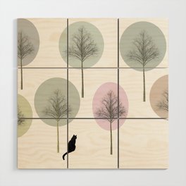 Black Cat in Forest Wood Wall Art