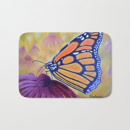 King of butterfly | Le roi des papillons Bath Mat | Love, Painting, Pink, Nature, Flower, Oil, Freedom, Yellow, Popart, Realism 