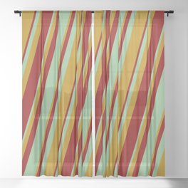 [ Thumbnail: Dark Goldenrod, Dark Red & Dark Sea Green Colored Lined/Striped Pattern Sheer Curtain ]