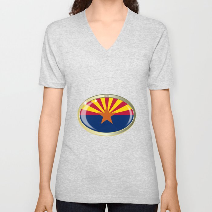 Arizona State Flag Oval Button V Neck T Shirt