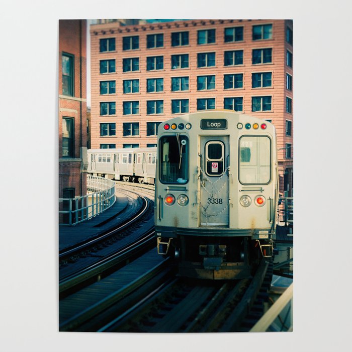 Chicago Train El Train Leaving Station L Train The Loop Urban Windy City Commute Poster