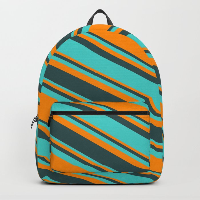 Turquoise, Dark Orange & Dark Slate Gray Colored Pattern of Stripes Backpack