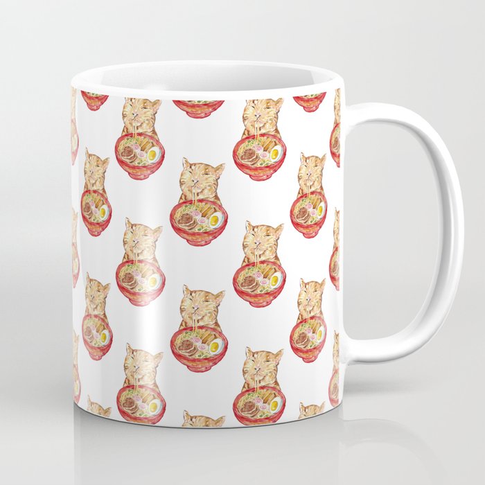 Cat Eating Noodles Painting Kitchen Wall Poster Watercolor Coffee Mug
