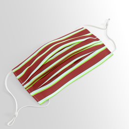 [ Thumbnail: Light Cyan, Green & Dark Red Colored Lined Pattern Face Mask ]