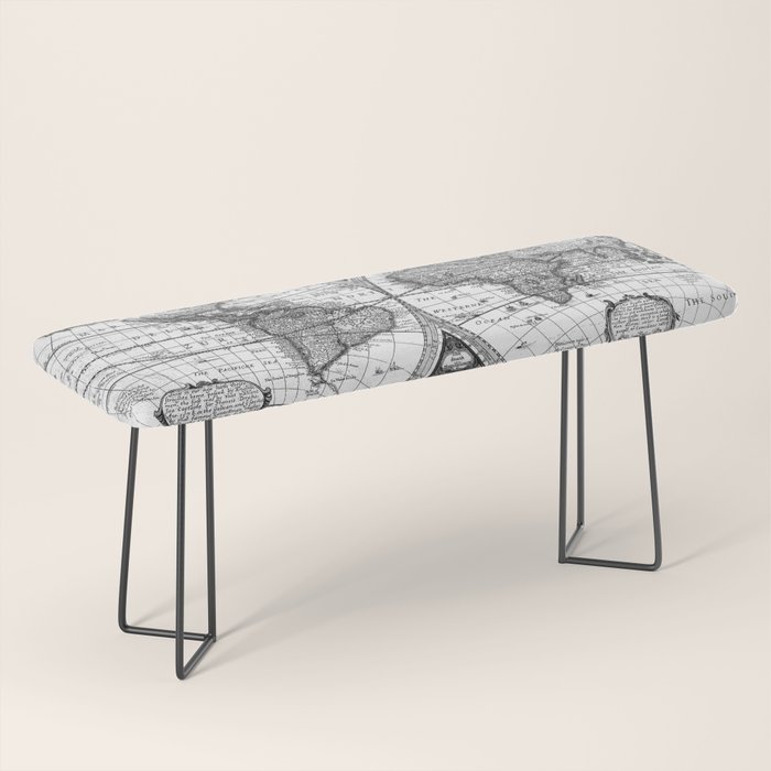 Black and White World Map (1626) Bench by BravuraMedia Society6