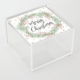 Merry Christmas wreath with red berries Acrylic Box | Christmas, Spruce, Holiday, Fir, Quote, Wreath, Graphicdesign, Berry, Winter, Green 