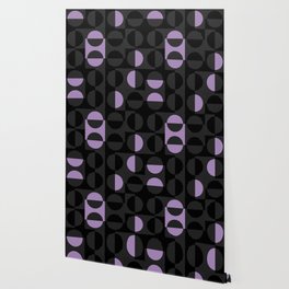 Stripes Circles Squares Mid-Century Checkerboard Black Purple Violet White Wallpaper