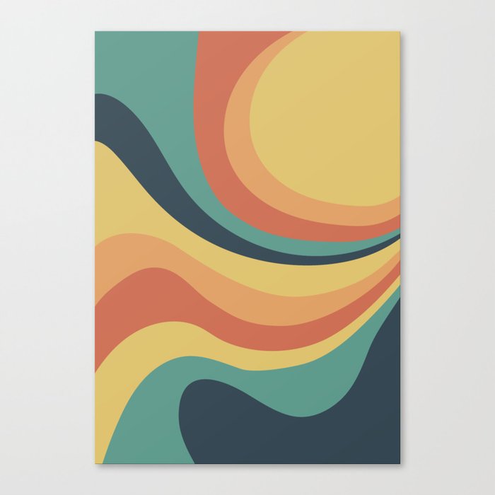 Retro Abstract Waves Charcoal, Teal, Yellow and Orange Canvas Print