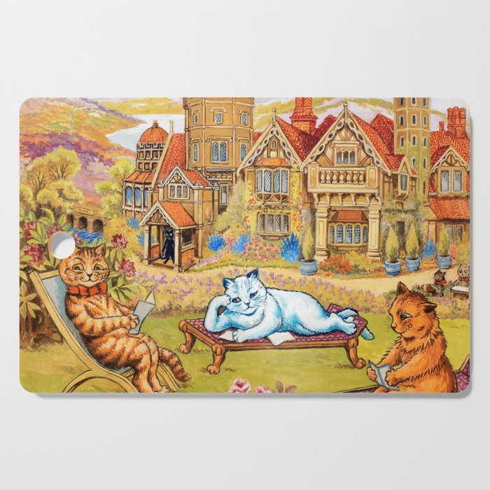 Cats relaxing in the Grounds at Napsbury by Louis Wain Cutting Board